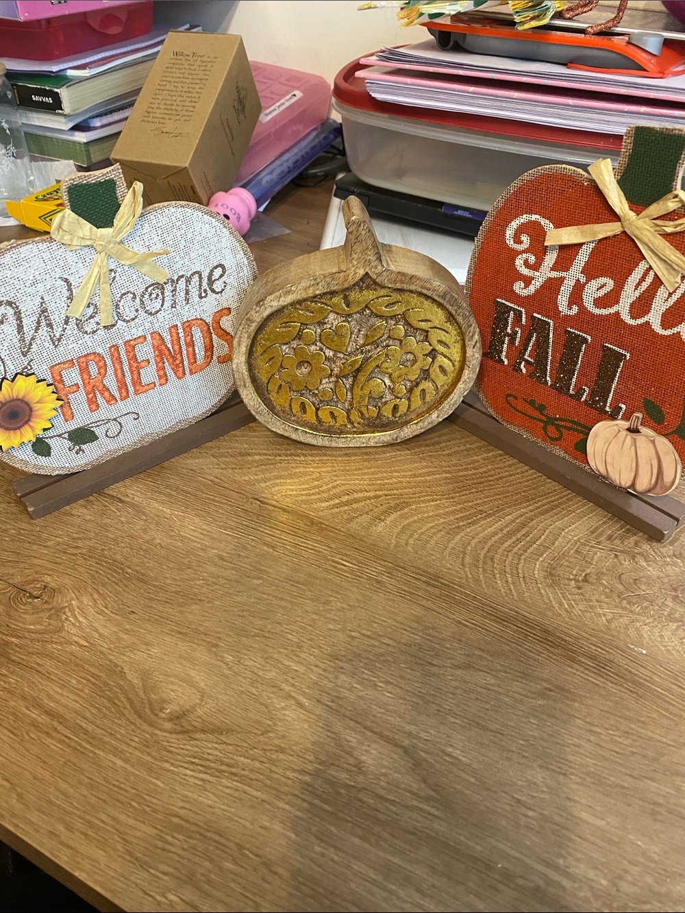 T.J.Maxx Pumpkin Trio Tabletop Fall Accents in Orange, White, Natural